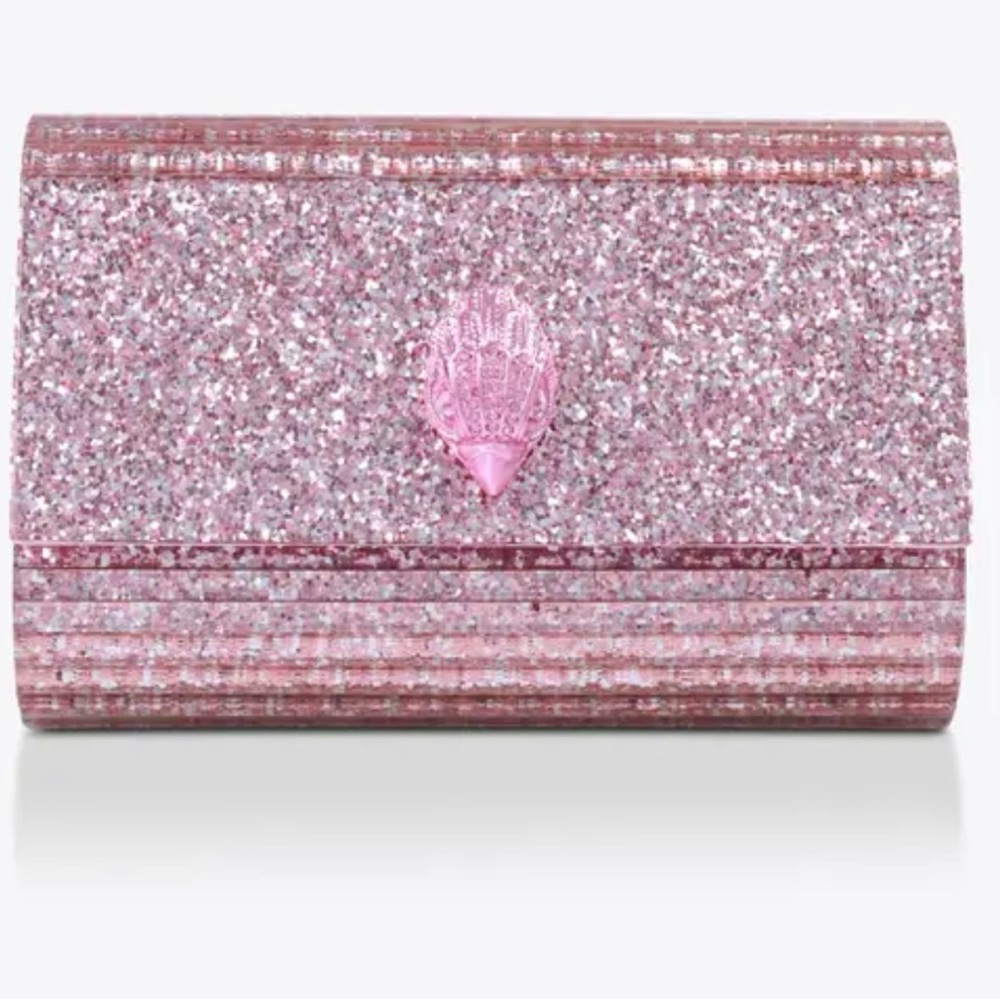 KURT GEIGER LONDON Party Eagle Drench Clutch – Pink Glitter ✨
